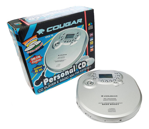 Discman Cd Player Rádio Am Fm Portátil- Cougar Cor Prateado