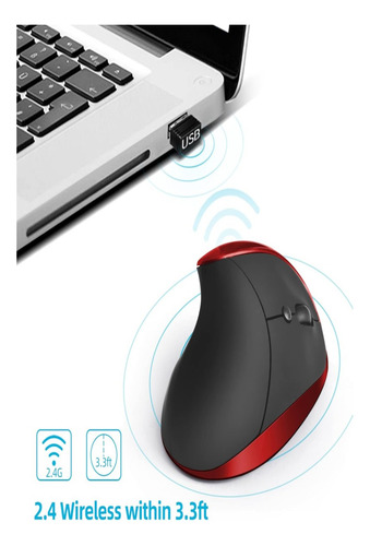Mouse Vertical Ergonómico Inalámbrico Recargable Rojo-negro