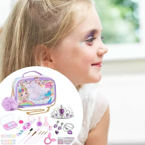 Kit de maquillaje infantil para niñas de 8 a 10 años con bolsa de Umicorn  brillante, maquillaje lavable para niñas pequeñas, kit de maquillaje real  no