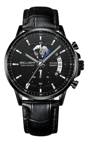 Reloj De Cuarzo Belushi Para Hombre, De Piel, Luminoso, Resi