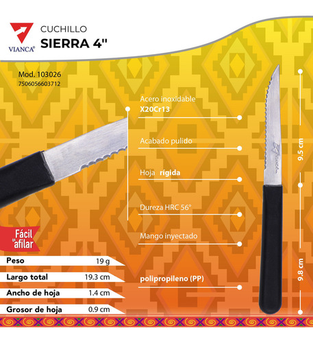 Cuchillo De Sierra Steak 4 Vianca Color Negro