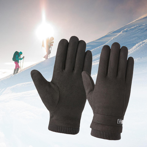 Guantes De Ante De Invierno Engrosados Con Dedos Negro