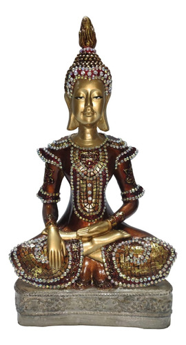 Imagem Buda Tailandês Pedrarias Gesso Budismo Artesanal 42cm