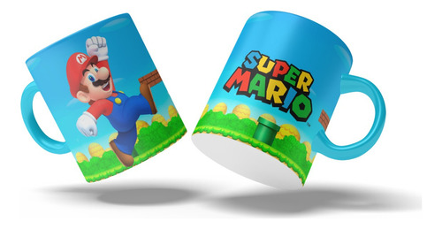 Mugs Mario Bros Pocillo X 12 Unid Fiestas Sorpresa S Color Celeste