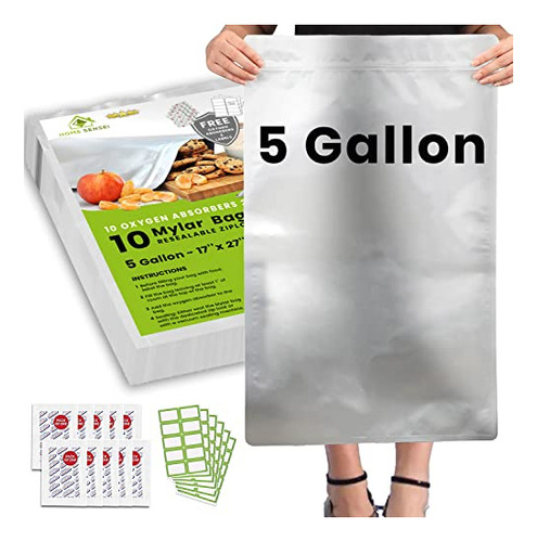 10pcs Mylar Bags For Food Storage 5 Gallon - 10 Mil B286y