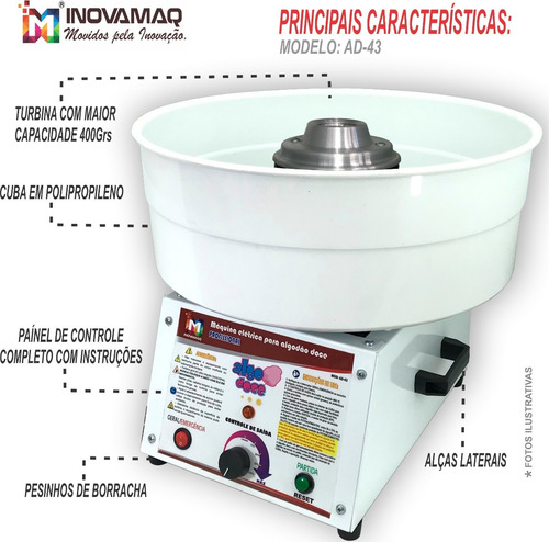 Imagem 6 de 10 de Excelente Máquina Para Algodão Doce Ad-43 + Kit Funil Gratis
