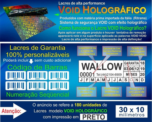 Lacres Void Premium Holográfico 20x10mm 180 Un Impr. Pb