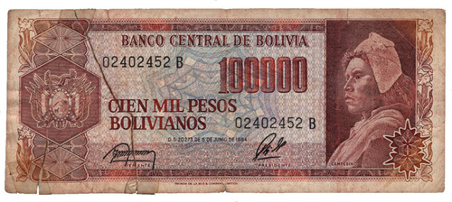 Bolivia Billete De 100.000 Bolivianos Del Año 1984