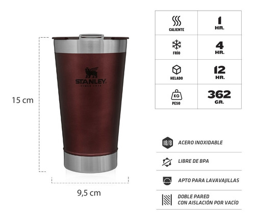 Imagen 2 de 4 de Vaso Termo Beer Pint Con Destapador Stanley 473ml