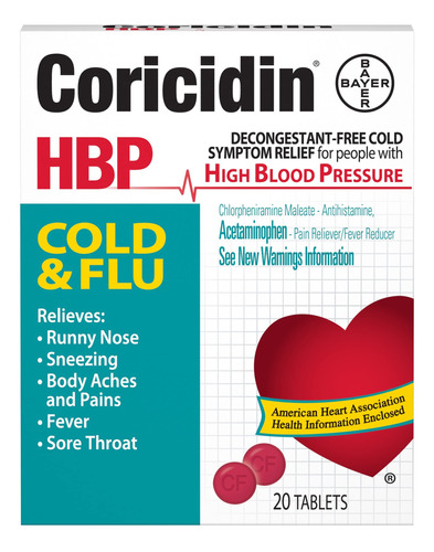 Coricidin Hbp Tabletas Para Resfriado Y Gripe, 20 Unidades (