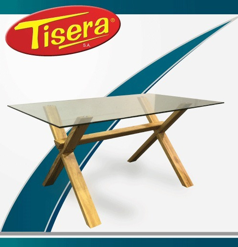 Mesa Madera Vidrio 160cm Jardin Comedor Tisera Mdv-02