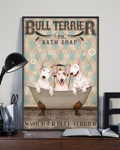 Cuadros Bathroom 15x20 Perro Bull Terrier Poster Vintage 