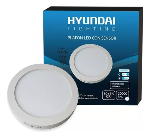 Panel Led 18w Sobrepuesto Luz Fria Sensor Movimiento Hyundai