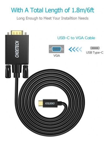 Cable Reforzado De Transmisión Usb-c A Vga 1.8m