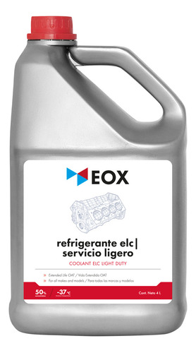 Refrigerante Anticongelante Coolant Elc 50% Rojo Eox 4 L