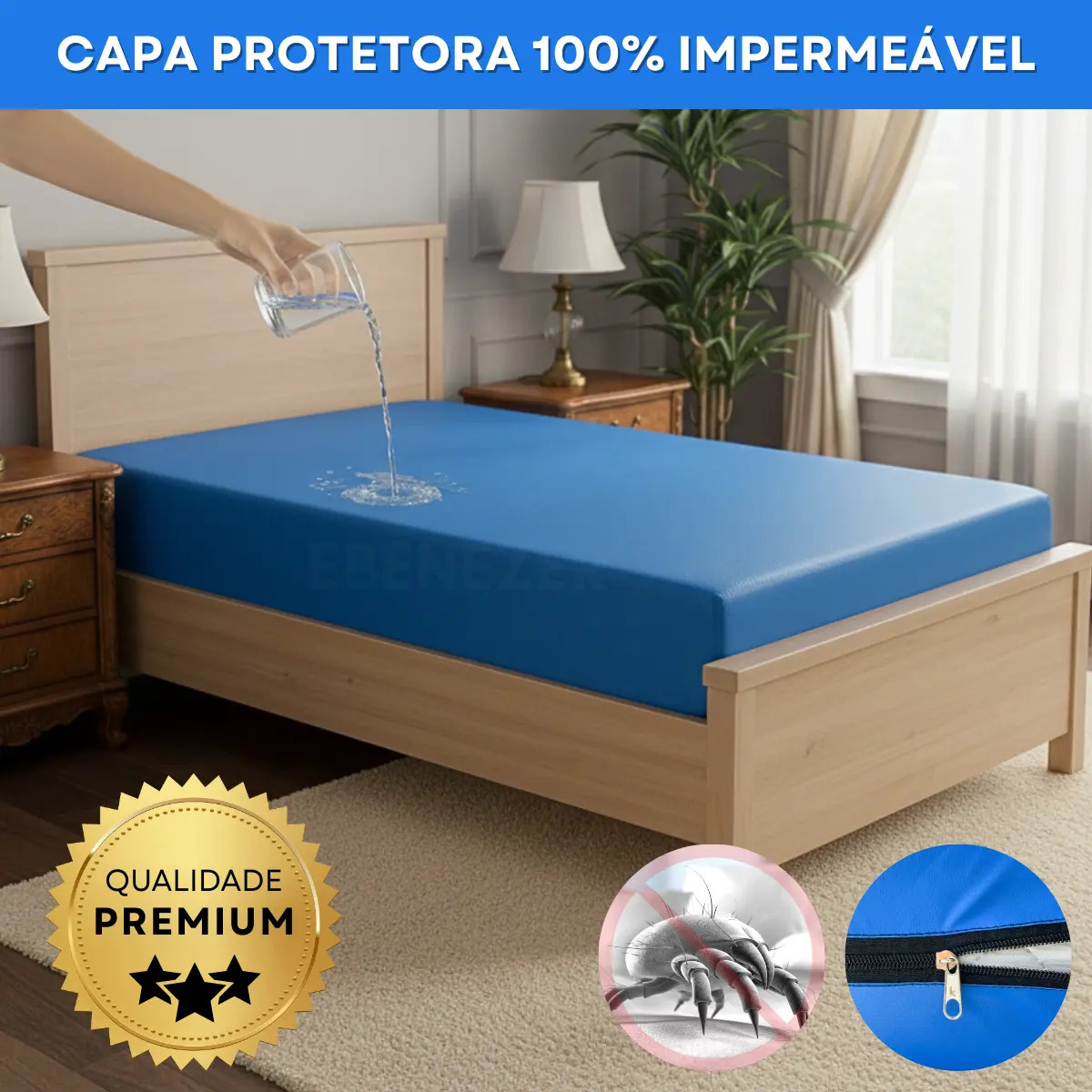 Capa Protetora Para Colchão Solteiro Impermeável Antialérgico Antiácaro Resistente Macio E Silencioso Azul