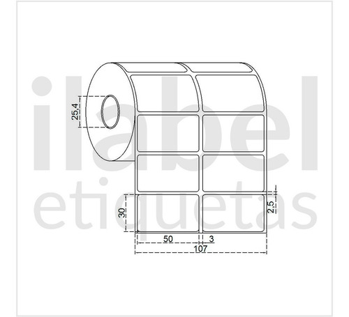12 Rolos De Etiqueta 50x30mm 2 Colunas Bopp Zebra Argox Cor Branco