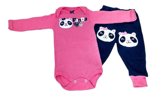 Conjunto Body Bebê Baby Duck Manga Longa Estampado Panda