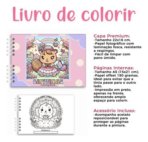 Livro De Colorir Capivaras 50 Desenhos Em Folhas Grossa 180g E Capa Dura Caderno De Colorir Estilo Bobbie Goods