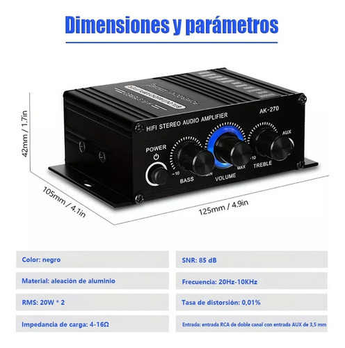 ' Amplificador Mini 400w Audio Hifi For Autos Moto Con Cable
