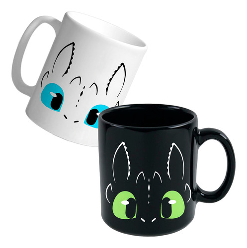 Dúo Tazas Chimuelo Y Furia Luminosa Cómo Entrenar Dragón Blanco Y Negro Furia Luminosa Y Chimuelo Pareja