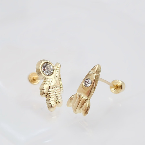 Amor Eterno - Broqueles Astronauta / Aretes / Oro 10k