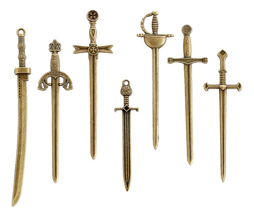 7 Piezas Mini Colgantes De Espada Antigua, Dijes De Cuchillo