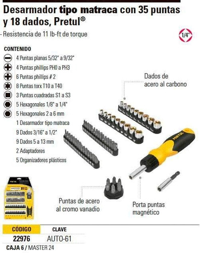 Imagen 2 de 5 de Juego Desarmador De Matraca 61 P Pretul 22976