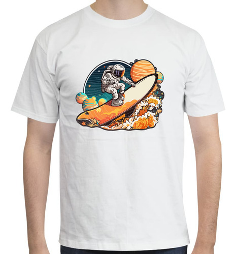 Playera Diseño De Astronauta Surfeando Planetas Surf