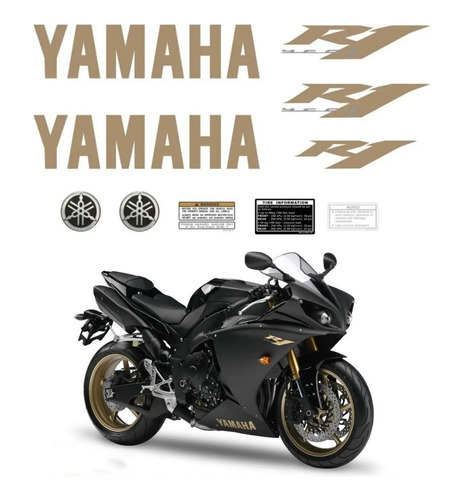 Kit Adesivos Moto Yamaha R1 2010 Preta E Dourada Ca-16025