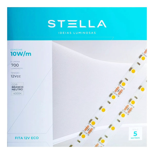 Fita Led 10w/m 5m Sth7814 Branco Neutro Cor da luz 4000k + Fonte 60w Tensão de operação 12V 110V/220V Bivolt