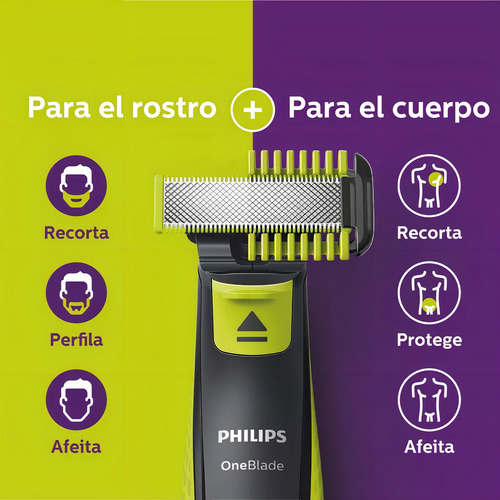 Philips Oneblade Qp2824/10 Afeitadora Verde Lima 5 Peines Verde Lima