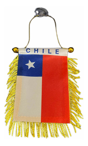 Bandera De Chile Con Flecos Para Auto Con Chupon