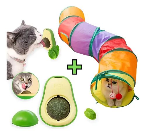 Kit Túnel Abacate Escova Gato Catinip Interativo Pet Montar
