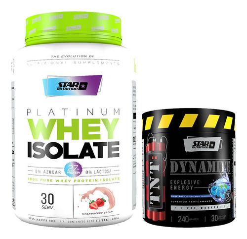 Proteina Whey Isolate 2lb Star Nutrition + Tnt 240g Pre Work Sabor Frutilla + Blue Raz