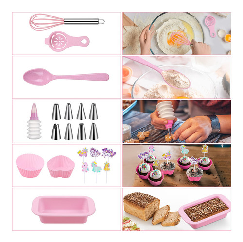 Juego De Cocina Infantil 34 Piezas Uniforme Unicornio Rosa