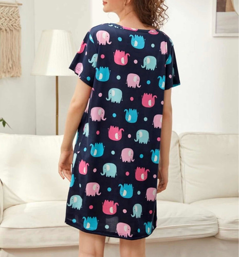 Estampado De Elefantes Pijama Bata Camisola Pj035 