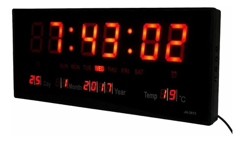 Reloj Digital De Pared Led Alarma Calendario Temp 36cm
