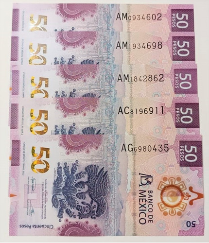 5 Billetes 50 Pesos Coleccionables