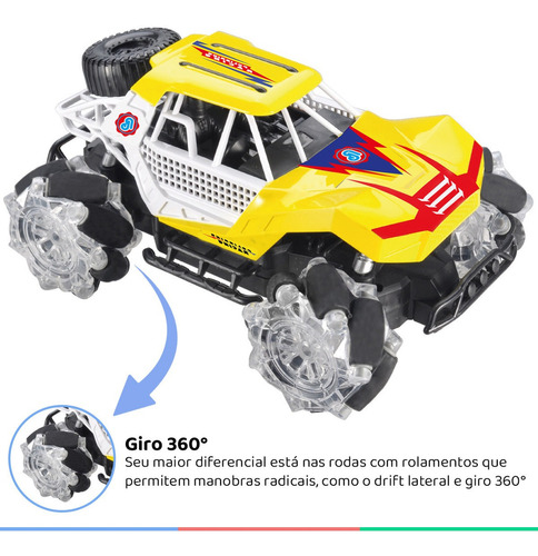 Brinquedo Carrinho Controle Remoto Infantil Drift 360° Luzes Cor Amarelo