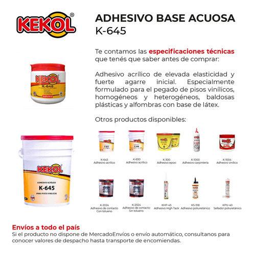 Imagen 3 de 6 de Adhesivo Base Acuosa Kekol Piso Vinilico Baldosa K645 4k Me