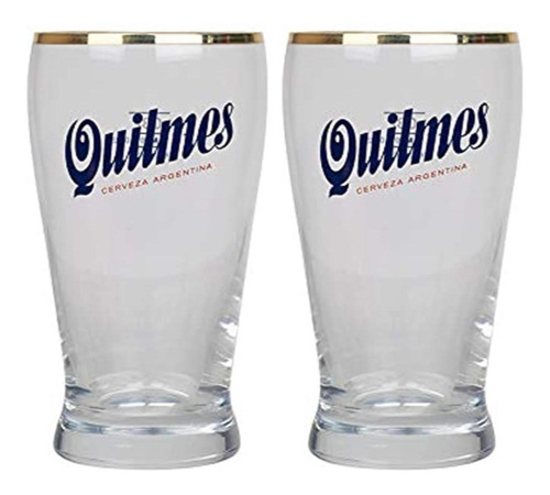 Vaso Cervecero Quilmes 330ml X2 Borde Dorado Fullescabio