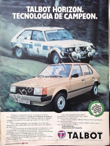 Cartel Vintage Autos Talbot Horizon 1982 /877