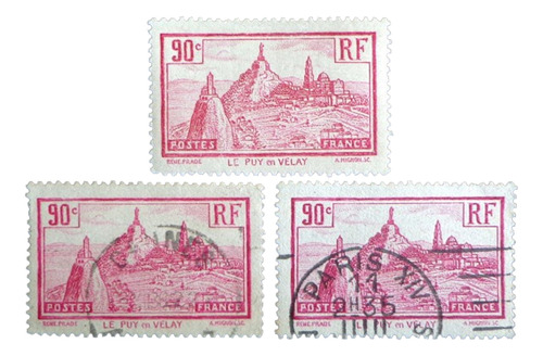 Francia, Lote 3 Sellos Yv. 290 Velay Nu Usados L8029