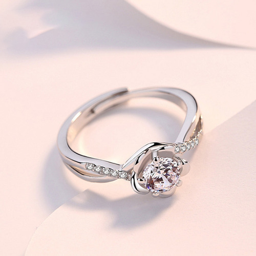 Imagen 2 de 6 de Anillo Moderno De Plata 925 Flor Melocotón