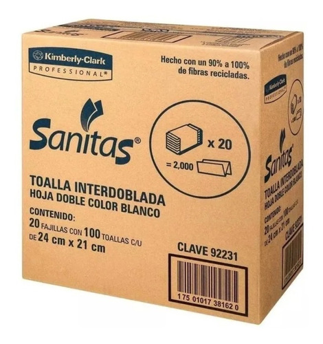 Caja Toalla Interdoblada Sanitas C/20 Paquetes