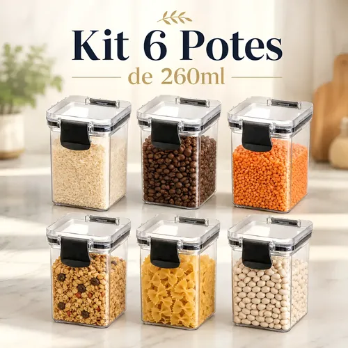 Kit 6 Porta Tempero Pote Hermético 260ml Cozinha Empilhavel  Transparente