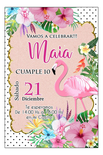 Flamencos Tropical Tarjeta Invitación Digital Whatsapp