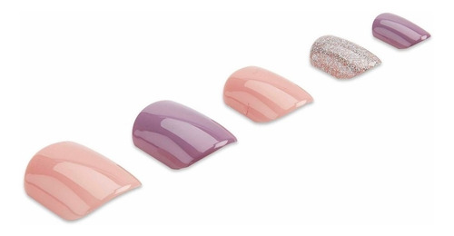 Unhas postiças decoradas com glitter lilás rosa, brilhos premium