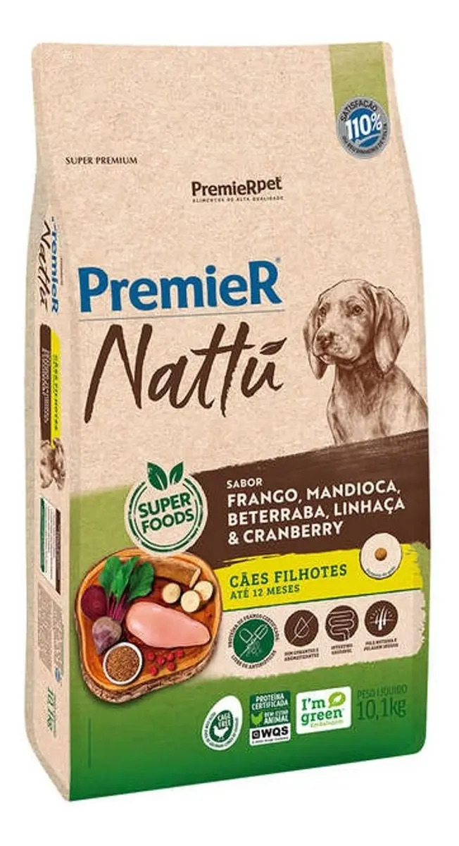 Ração Premier Nattu Cães Filhotes Frango, Mandioca 10kg